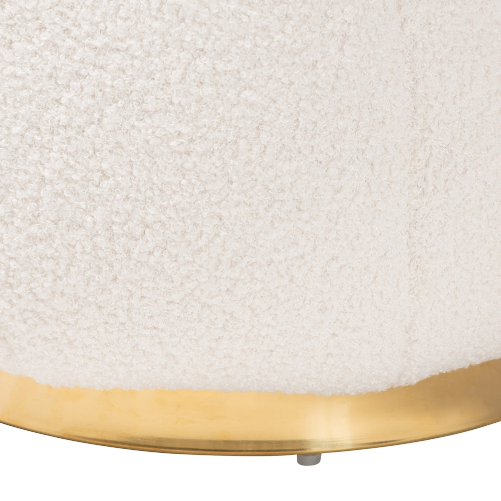 Raelynn Modern and Contemporary Ivory Boucle Upholstered and Gold Metal Ottoman