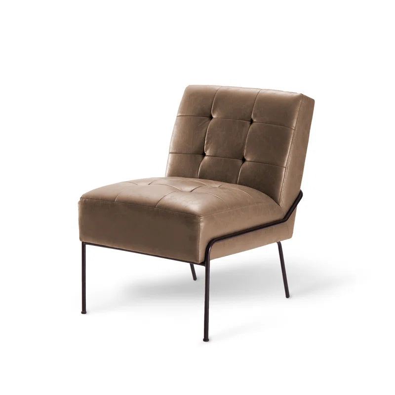 Schaible Leather Tufted Armless Side Chair