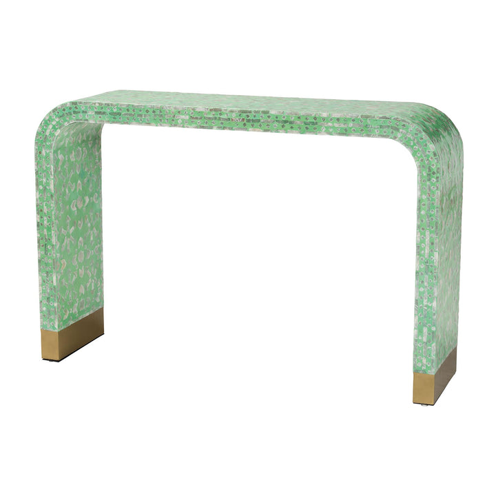 Didrika Modern Bohemian Seafoam Green Mother of Pearl Console Table