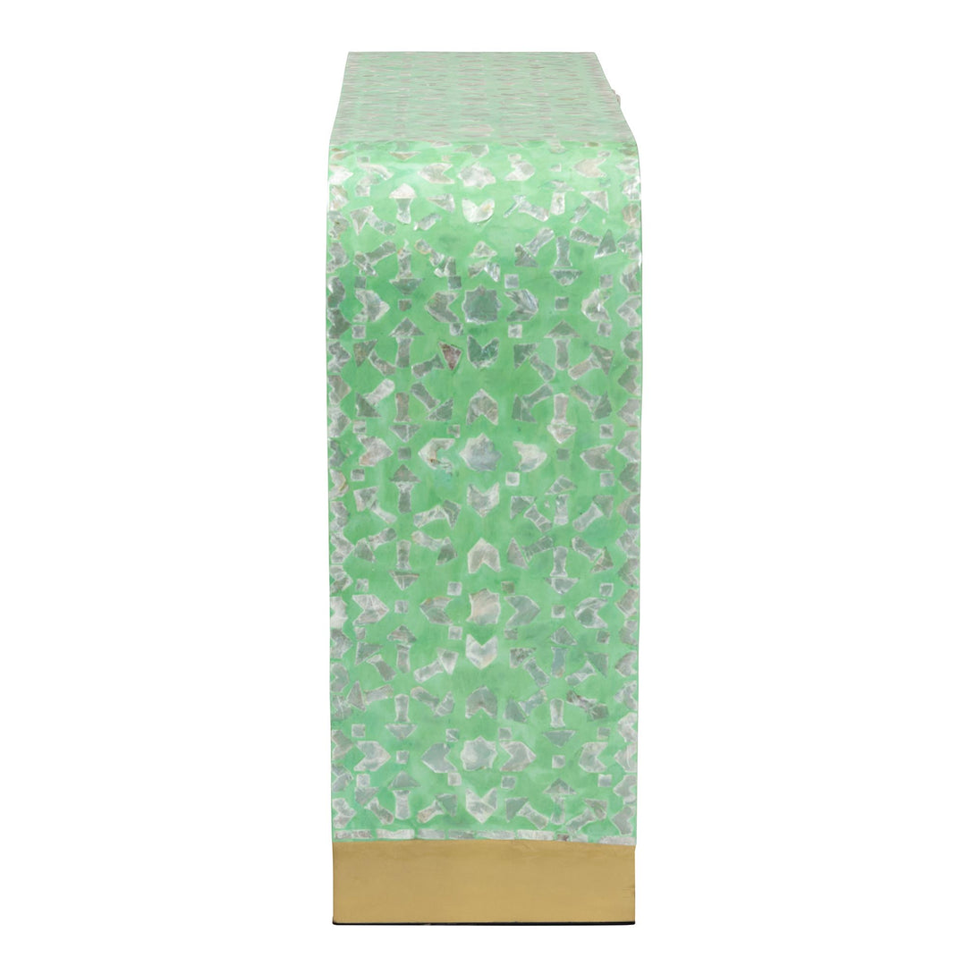Didrika Modern Bohemian Seafoam Green Mother of Pearl Console Table