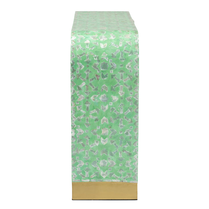 Didrika Modern Bohemian Seafoam Green Mother of Pearl Console Table