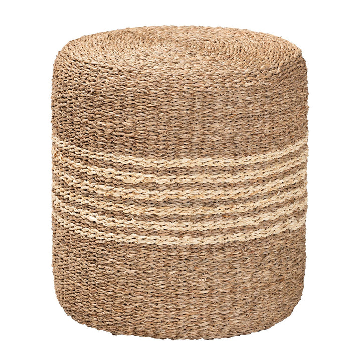 Bali & Pari Wickham Modern Bohemian Natural Brown Seagrass Ottoman