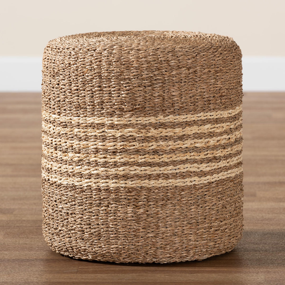 Bali & Pari Wickham Modern Bohemian Natural Brown Seagrass Ottoman