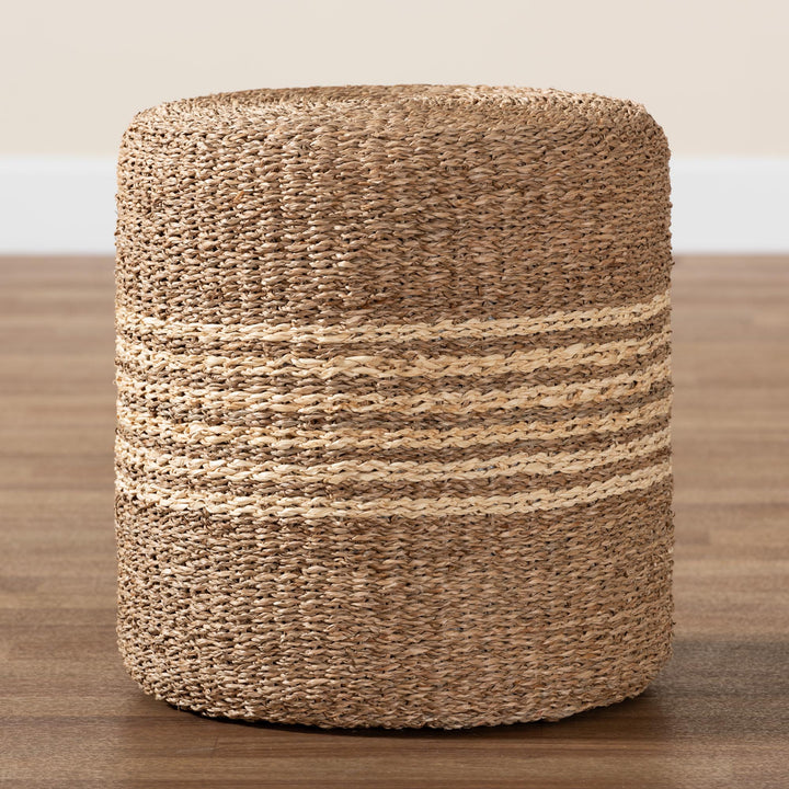 Bali & Pari Wickham Modern Bohemian Natural Brown Seagrass Ottoman