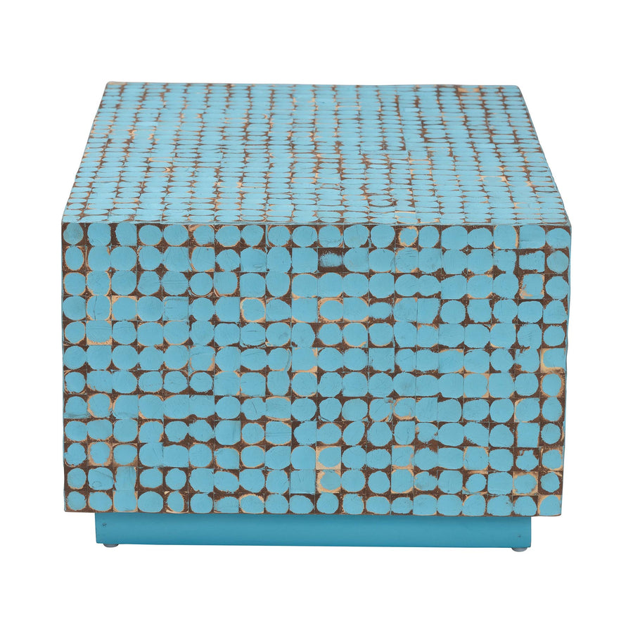 Decorative box with a blue and brown pattern on a white background