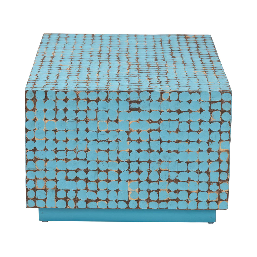 Nitza Blue Coconut Shell and Acacia Wood Coffee Table
