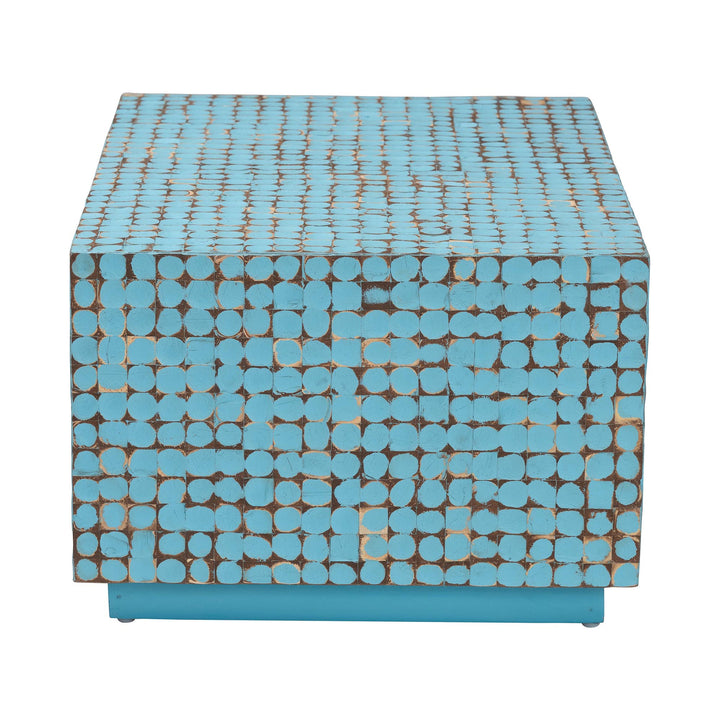 Nitza Blue Coconut Shell and Acacia Wood Coffee Table