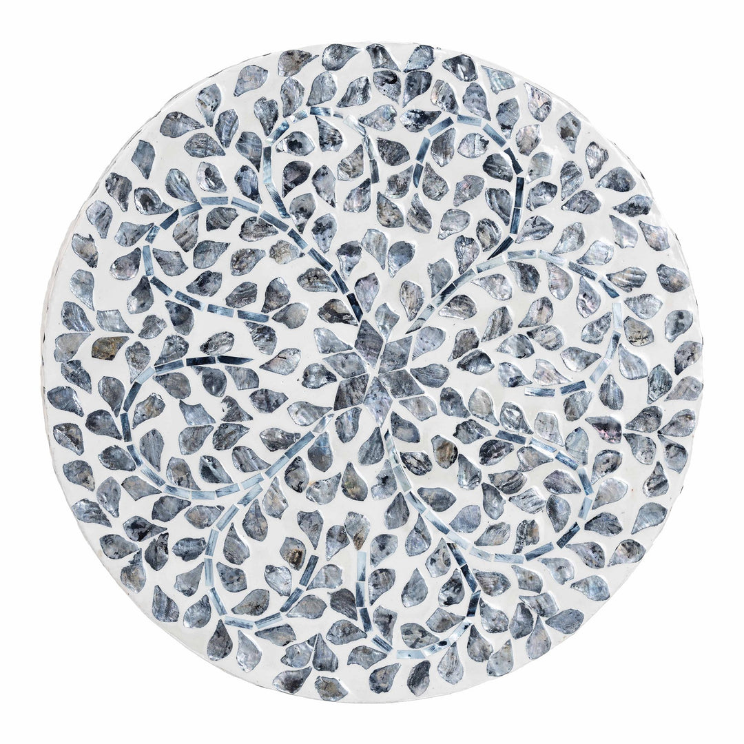 Bali & pari Marilla Coastal Black and White Mother of Pearl Capiz Shell Ottoman Footstool