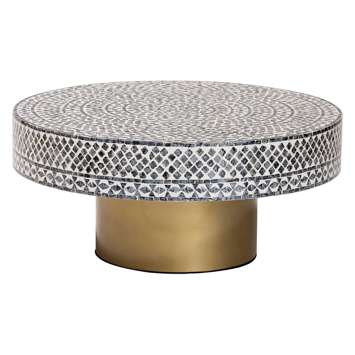 Idra Coastal Black and White Mother of Pearl Capiz Shell Coffee Table