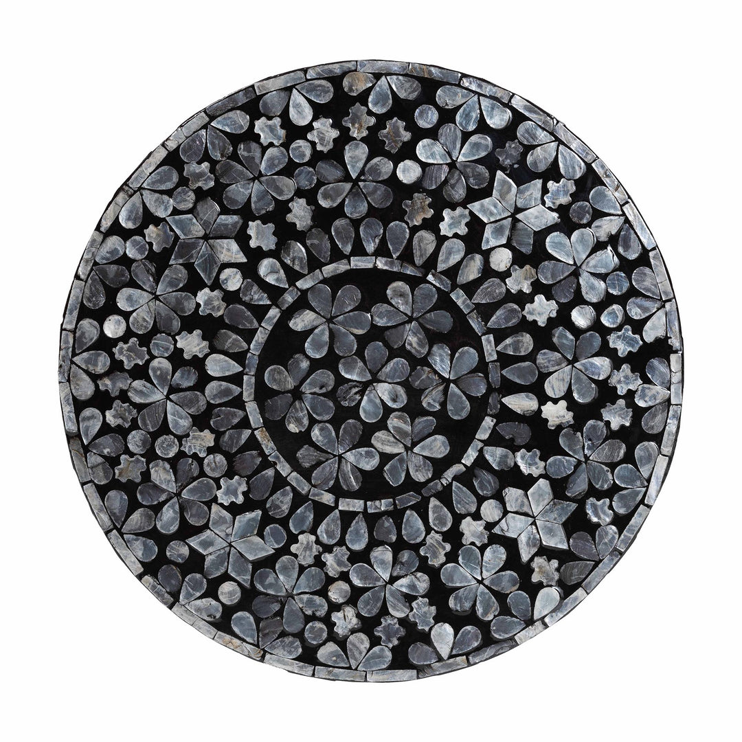 Bali & pari Elara Coastal Black and White Mother of Pearl Capiz Shell End Table