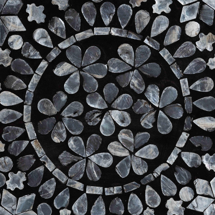 Bali & pari Elara Coastal Black and White Mother of Pearl Capiz Shell End Table