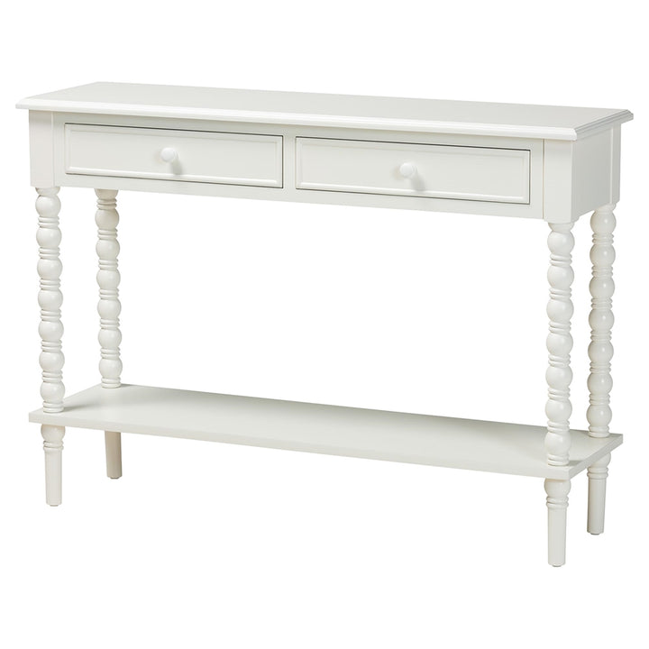 Malinda Classic White Wood 2-Drawer Console Table with Spindle Legs