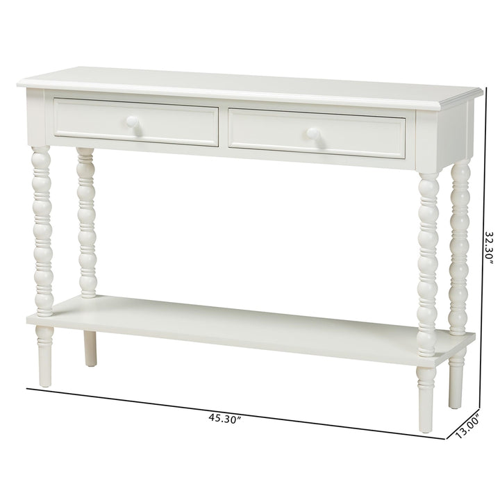Malinda Classic White Wood 2-Drawer Console Table with Spindle Legs