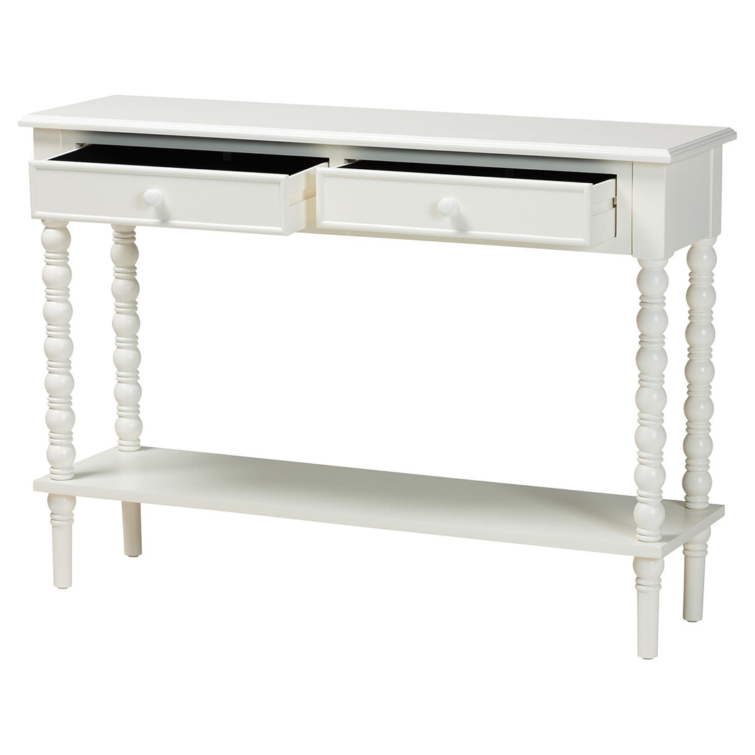 Malinda Classic White Wood 2-Drawer Console Table with Spindle Legs
