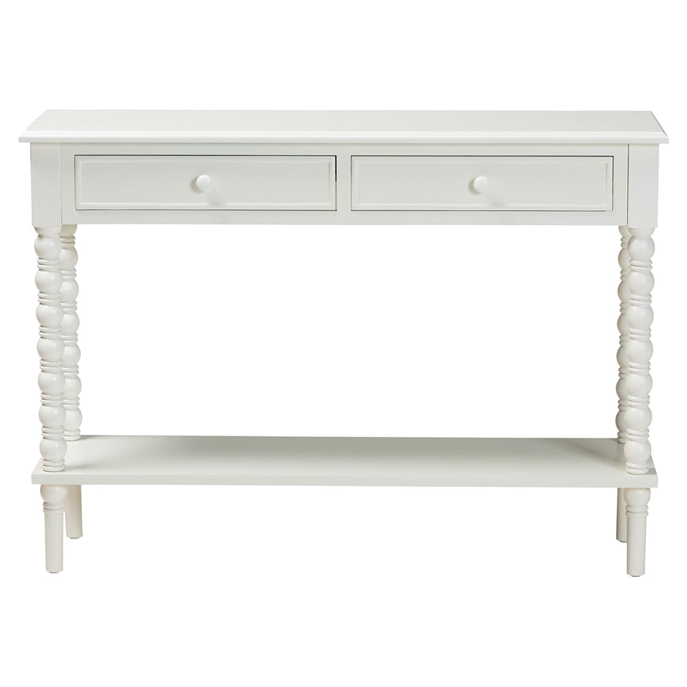 Malinda Classic White Wood 2-Drawer Console Table with Spindle Legs