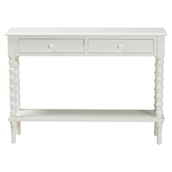 Malinda Classic White Wood 2-Drawer Console Table with Spindle Legs