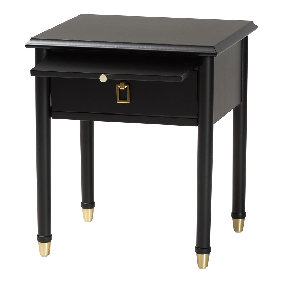 Tamra Black Wood Nightstand with Pullout Shelf