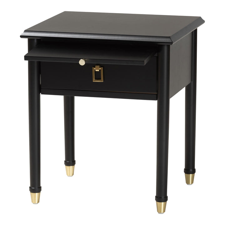 Tamra Black Wood Nightstand with Pullout Shelf