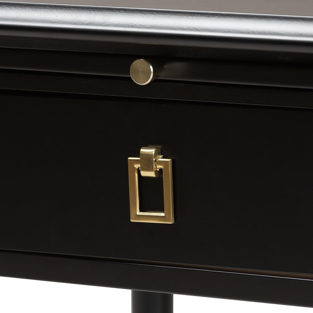 Tamra Black Wood Nightstand with Pullout Shelf