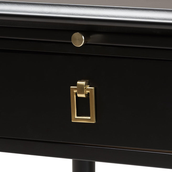 Tamra Black Wood Nightstand with Pullout Shelf