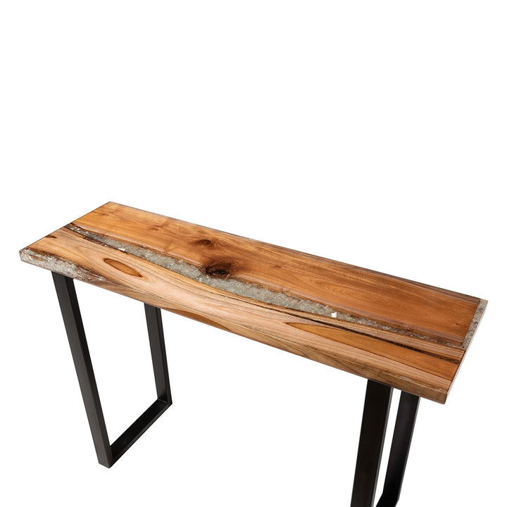 Apio Wood Epoxy Resin Console Table with Glass Inlay