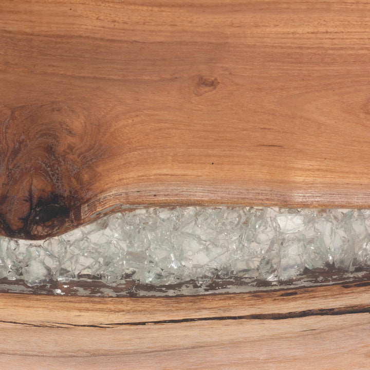 Apio Wood Epoxy Resin Console Table with Glass Inlay