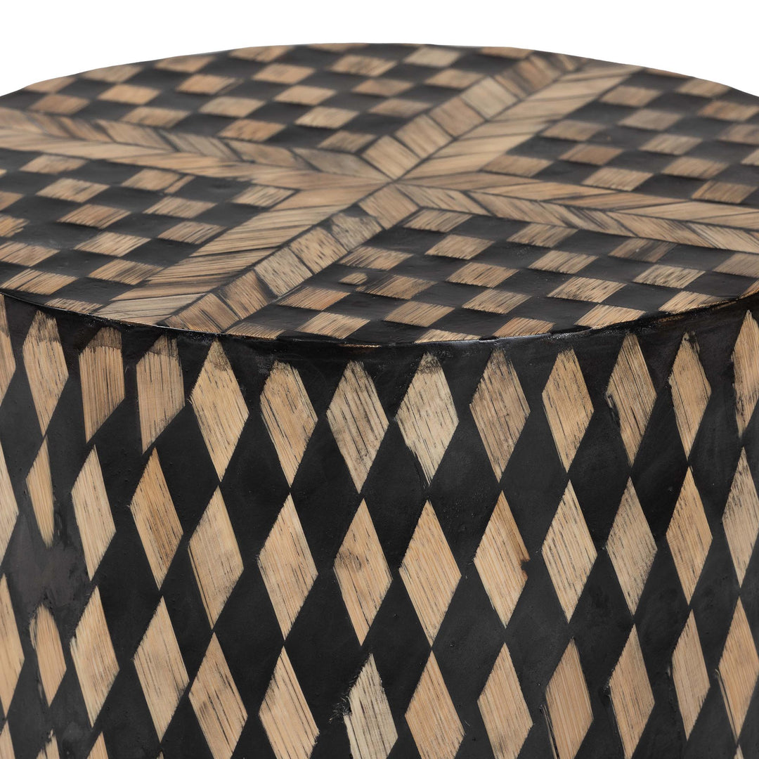 Paulo Decorative End Table with Bamboo Diamond Pattern