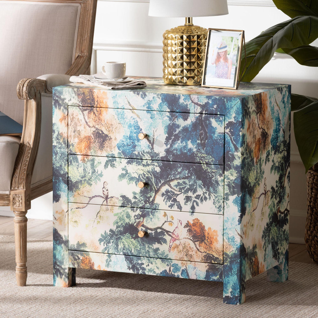 Adeline End Table with Printed Nature Motif