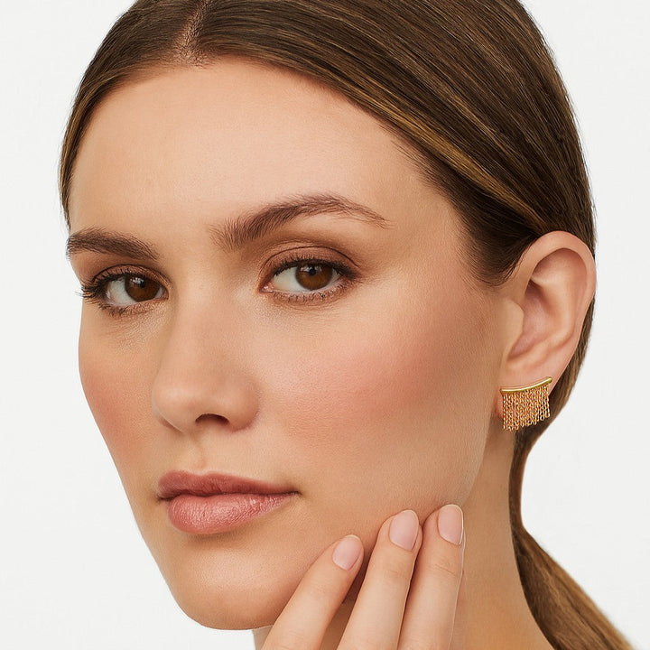 Boucle d'oreille grimpante en or jaune 14 carats avec maillons de chaîne à franges