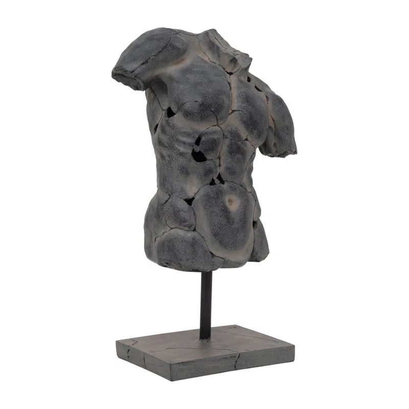 Modern Neutral Unique Cracked Man Torso Decorative Sculpture - 15" X 9" X 25"