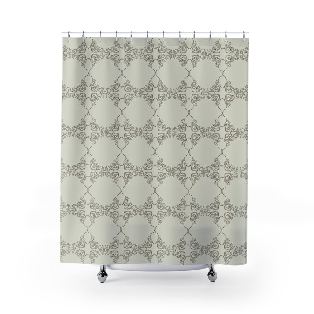 Gray Royal Arch printed shower curtain.