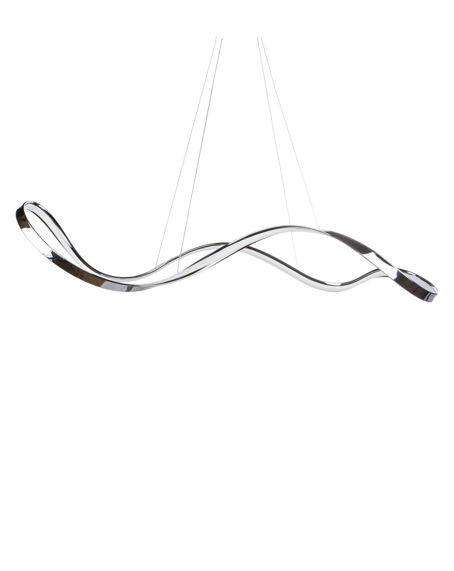 Modern pendant light with wavy design on a white background