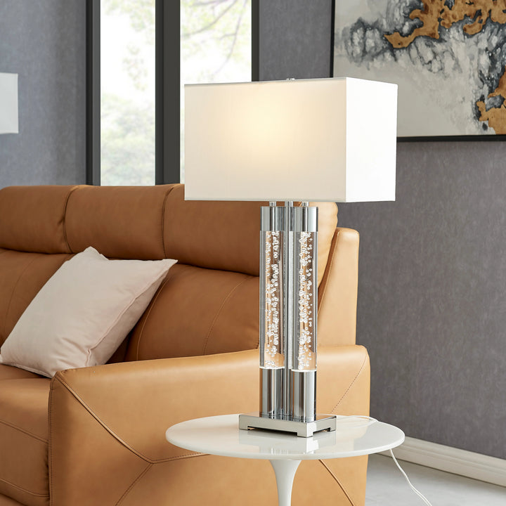 The Metal and Acrylic Table Lamp with Fabric Linen Shad