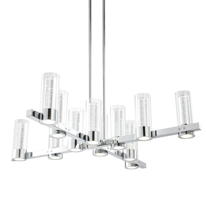 Modern chandelier with clear glass shades on a white background
