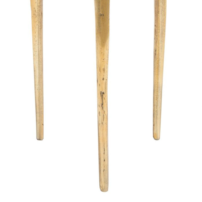 Gold side table with a round tray on a white background