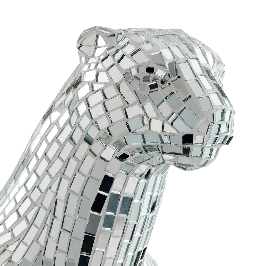 Boli sitting panther sculpture in Glass and chrome