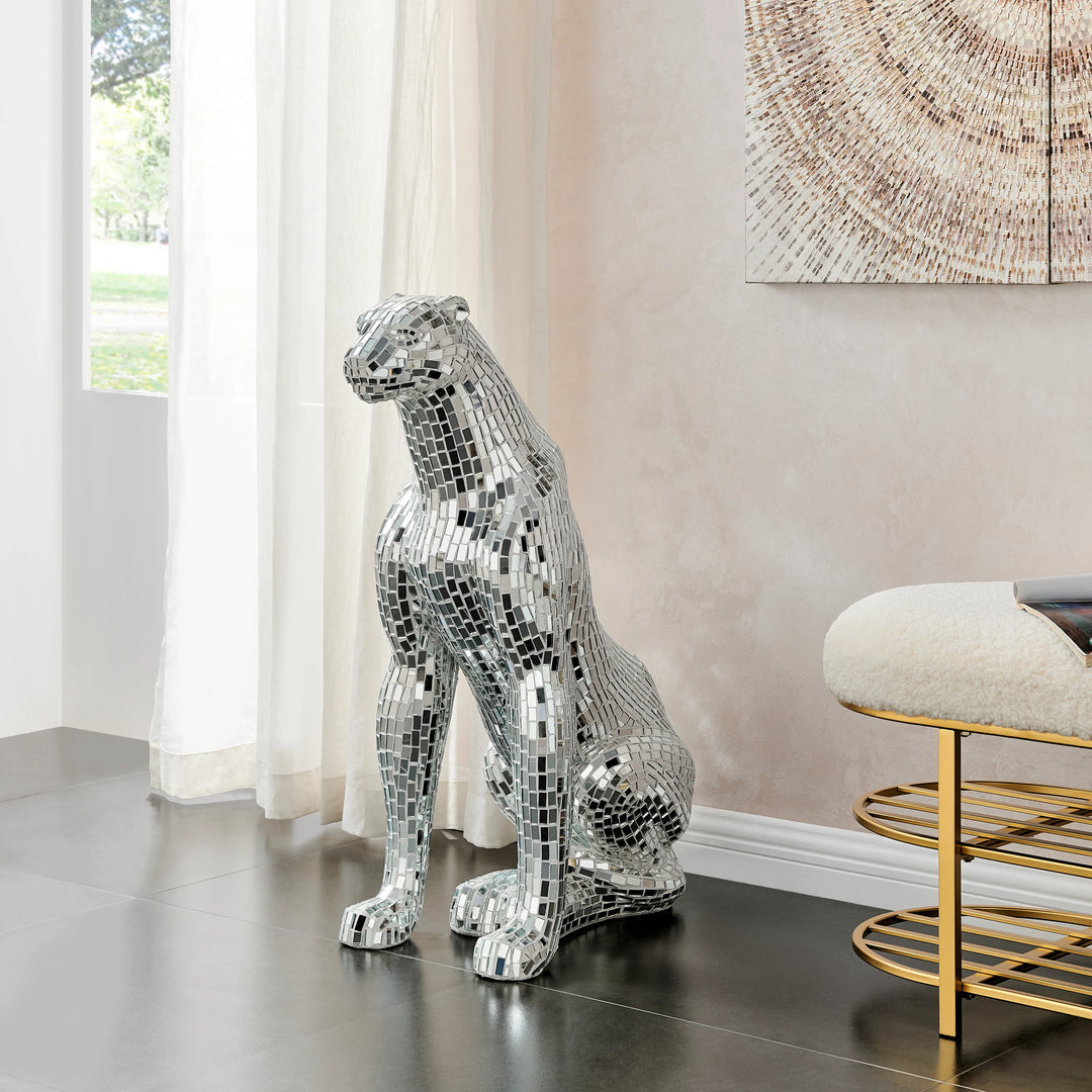 Boli sitting panther sculpture in Glass and chrome