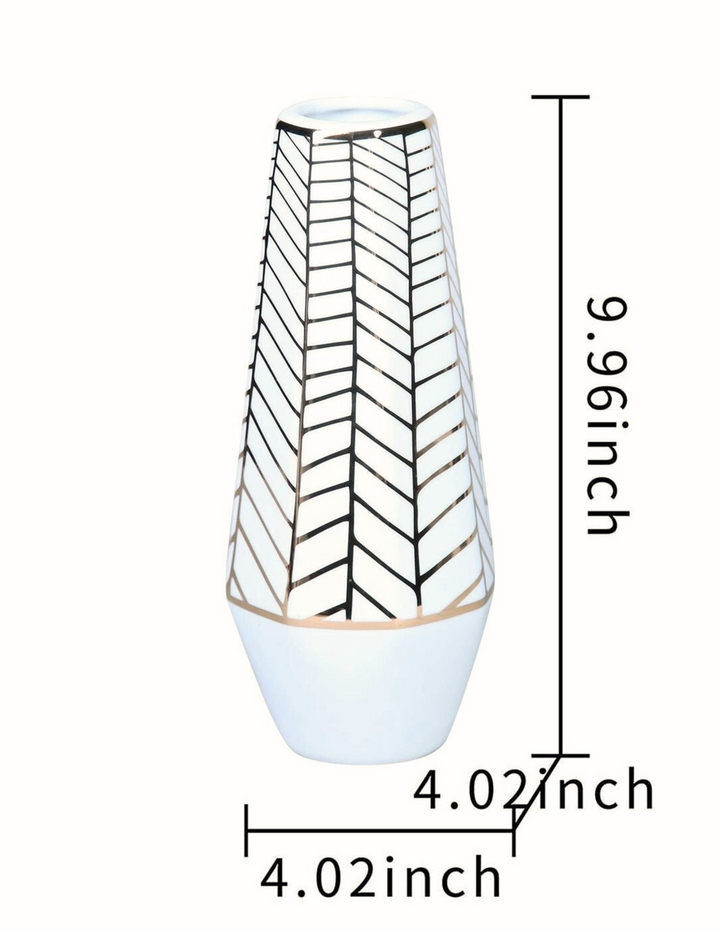White Ceramic Vase with Gold Accent