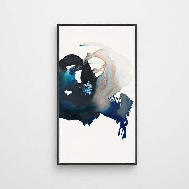 Abstract art with blue and beige colors on a white background