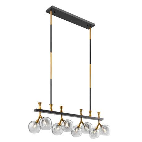Modern pendant light with black and gold design on a white background