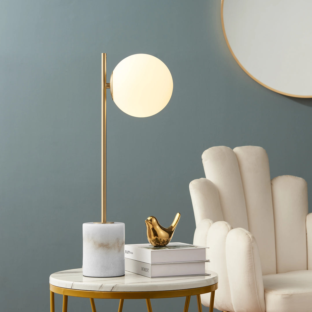 Anechdoche Table Lamp. Gold with White Marble Base.