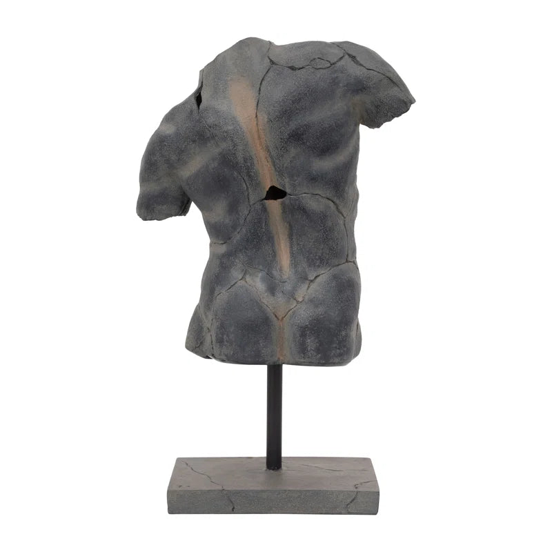 Modern Neutral Unique Cracked Man Torso Decorative Sculpture - 15" X 9" X 25"