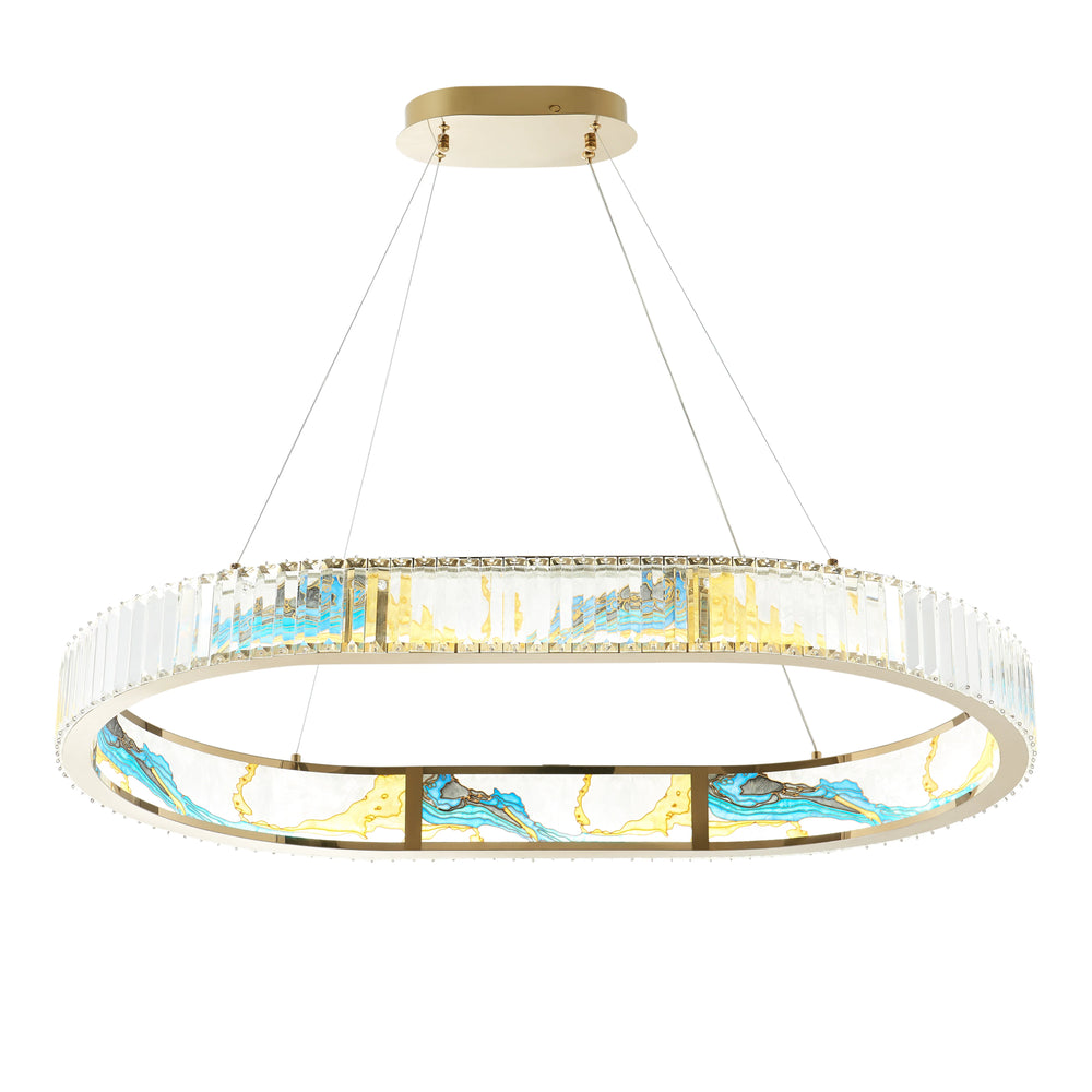 Chandelier with gold and marble design on a white background