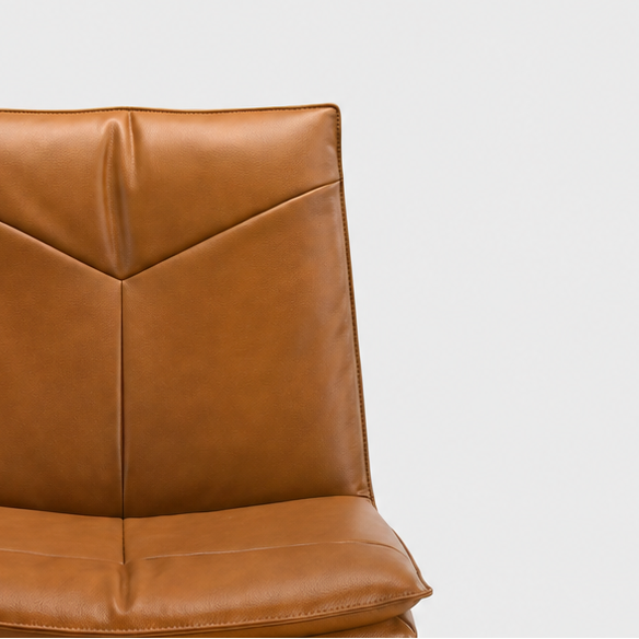 Brown leather chair with black metal base on a white background 