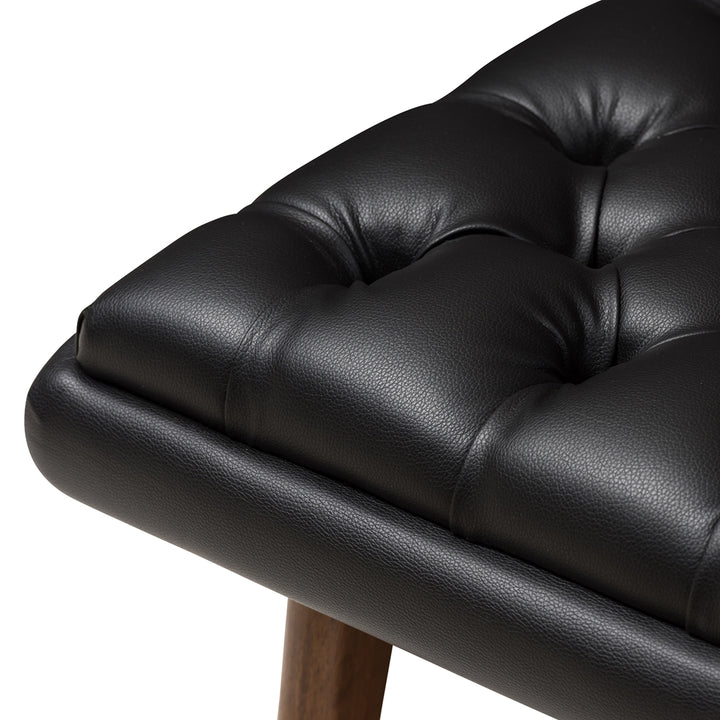 Annetha Mid-Century Modern Black Vegan Leather  Ottoman