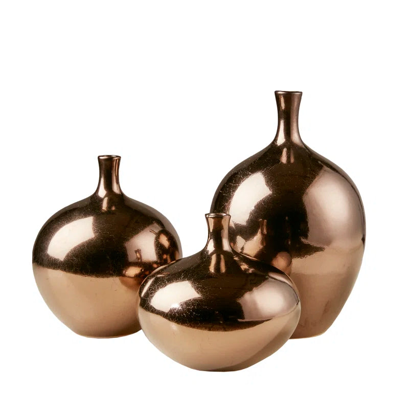 Ansen Mirrored Ceramic Decorative Vases 3-Piece Set