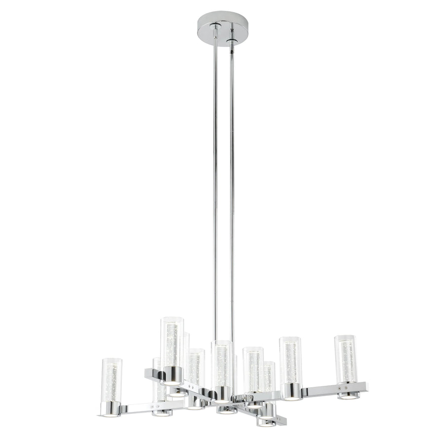 Modern chandelier with clear glass shades on a white background