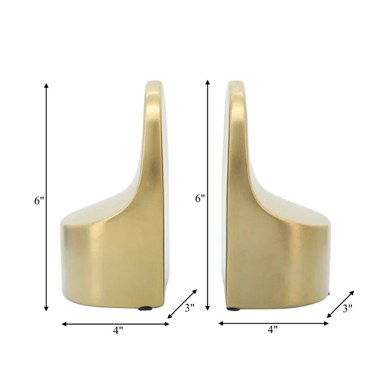 Modern Glam Ceramic Bookends Contemporary Simple Gold Bookend Set - 4" X 3" X 6"