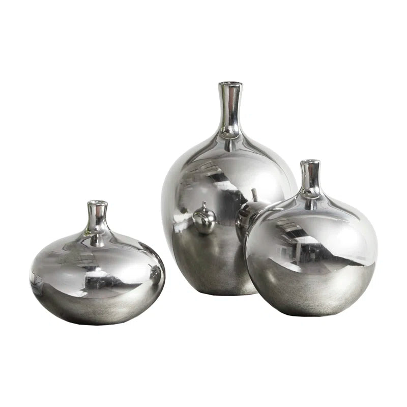 Ansen Mirrored Ceramic Decorative Vases 3-Piece Set