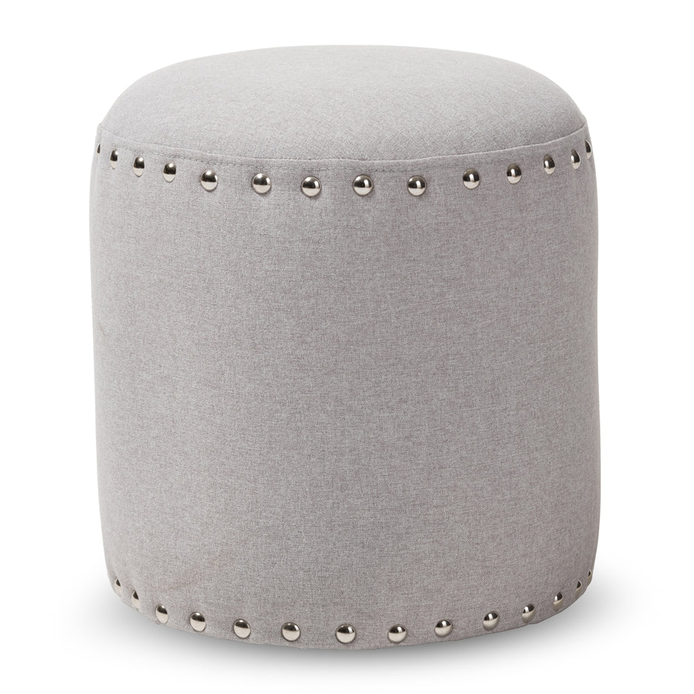 Rosine Modern and Contemporary Light Grey Fabric Upholstered Nail Trim Ottoman